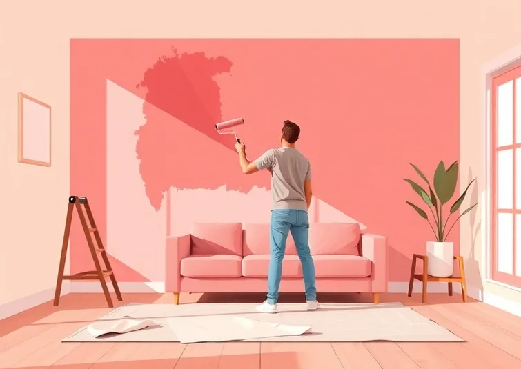 Peintre appliquant la peinture au rouleau sur un mur de salon